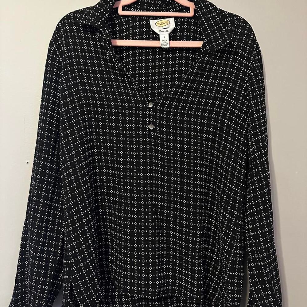 Talbots black silk blouse with white size 8 romantic interview business luxury
